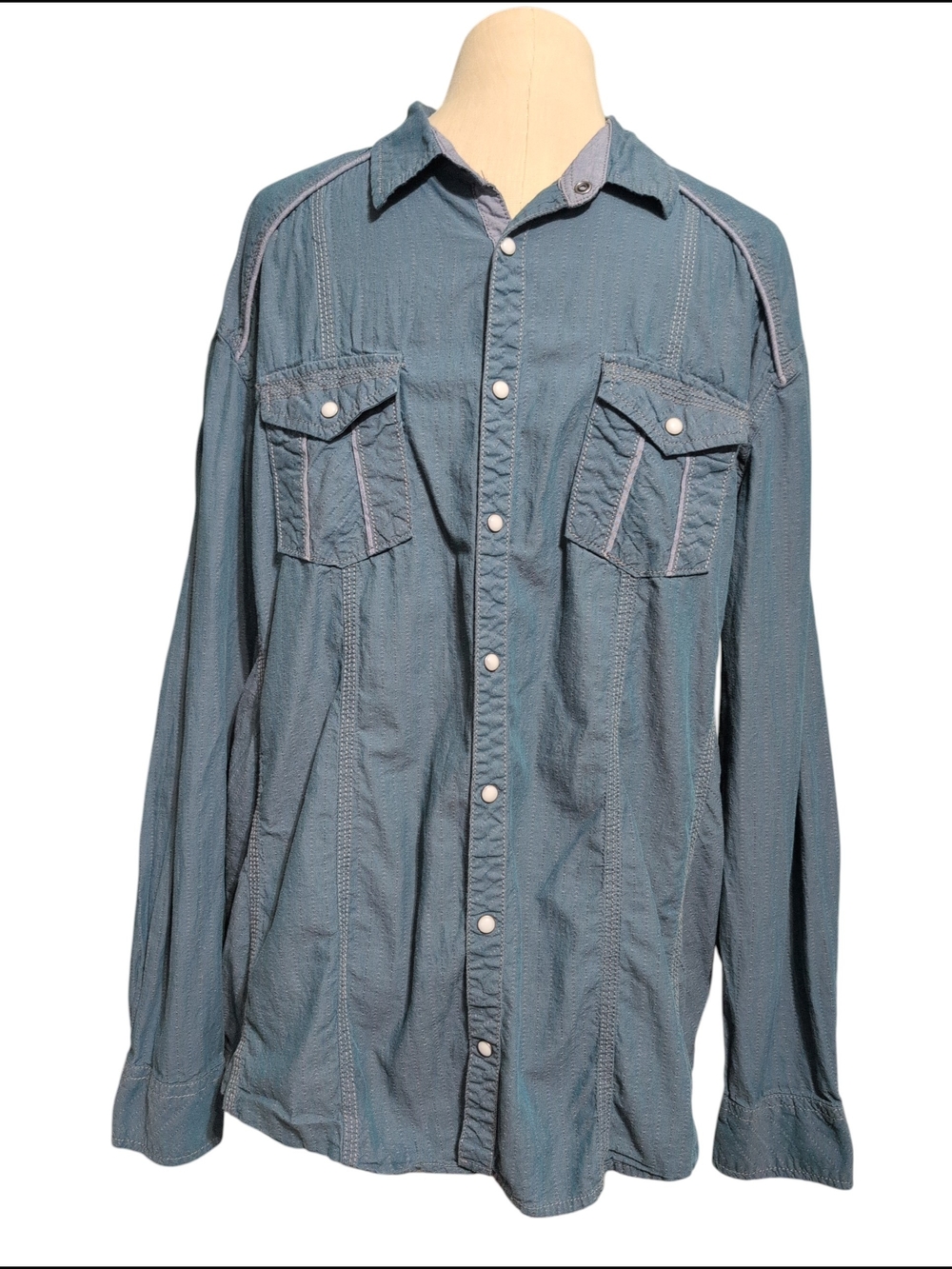 BKE Slate Blue Button-Up Shirt Long Sleeve Rugged Casual Relaxed Snap Closure XL